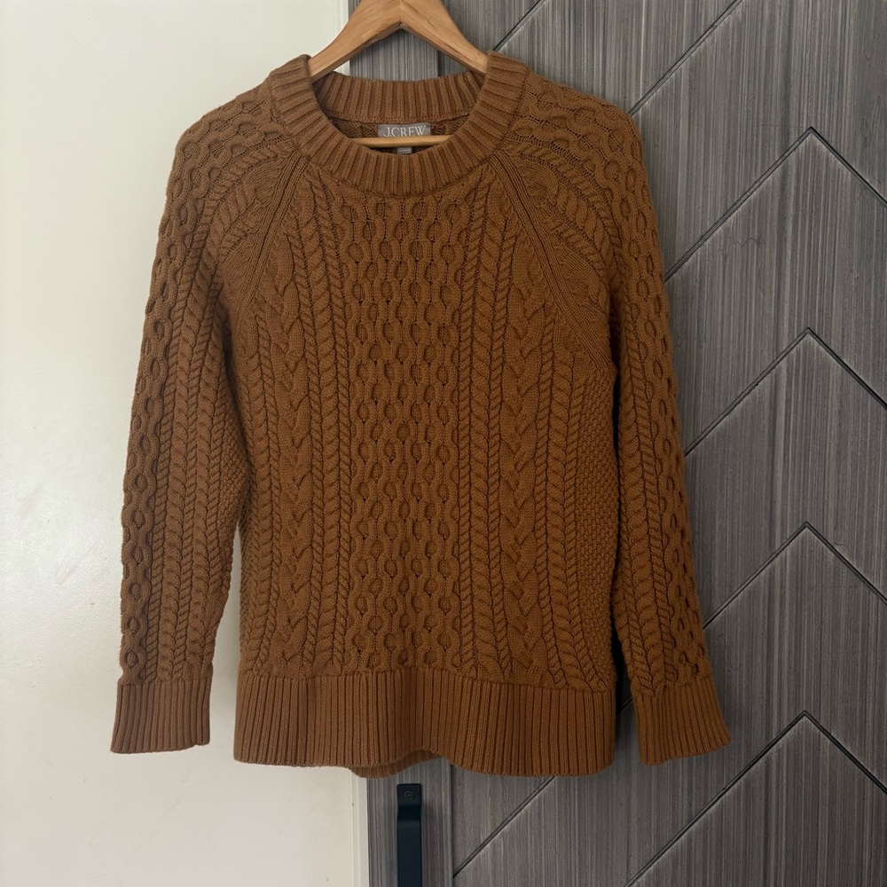 J. Crew Cotton Crewneck Cable-knit Fisherman Sweater Tan Medium Holiday ‘23 - Picture 2 of 12